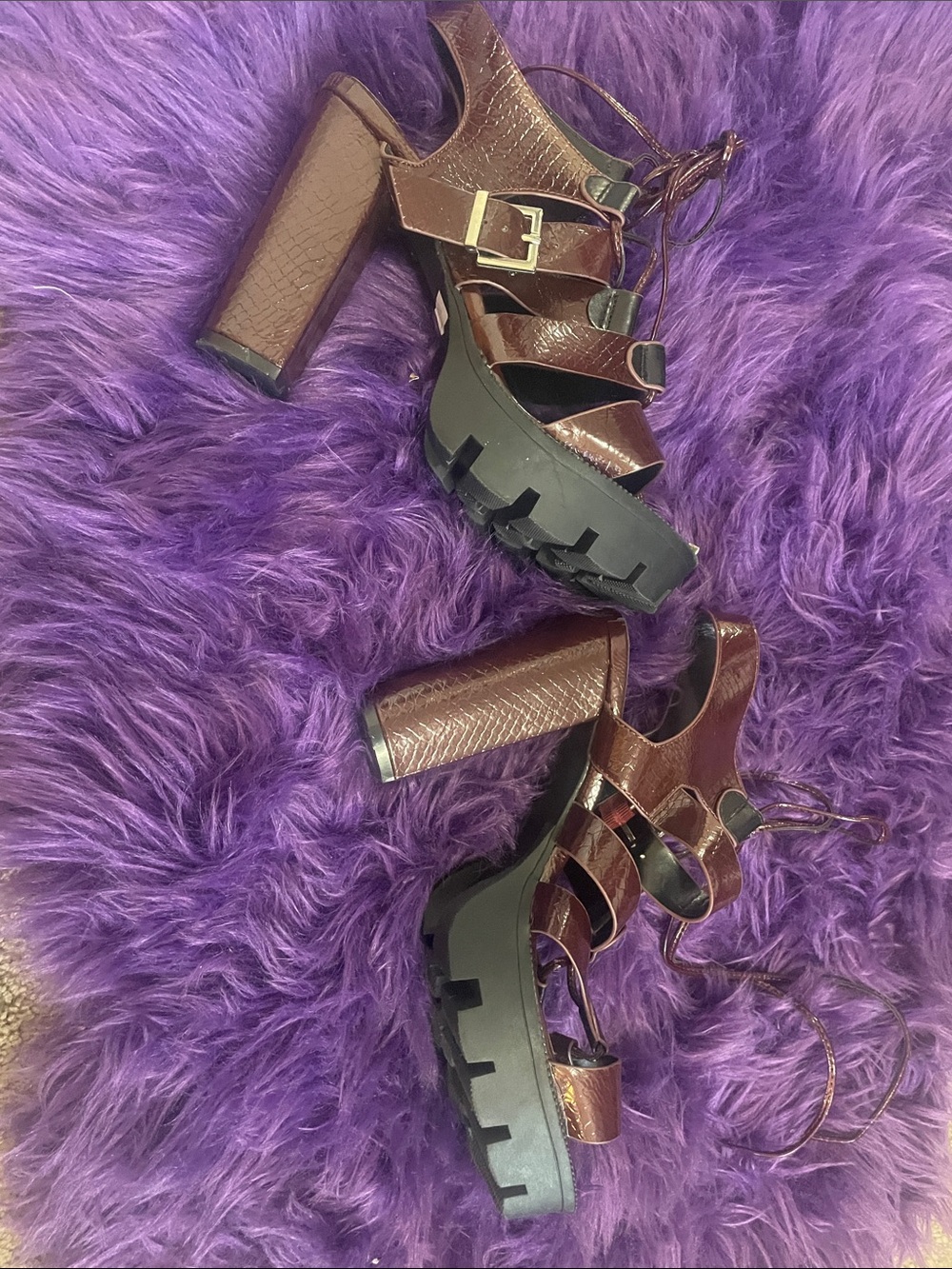 Cape Robbin Brown Croc-Embossed Lug Platform Heels